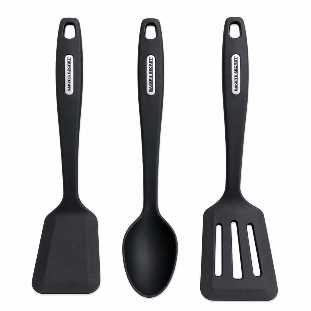 Jogo de Utensílios de Cozinha BS41140 Espátula e Colher em Nylon Resistente para Panelas Antiaderentes Preto Baker 3