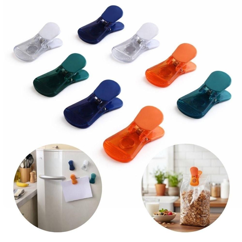 Prendedores BS40799 2 em 1 Magnéticos Polipropileno Kit com 8 Clipes para Alimentos e Papéis Cozinha Azul Branco Verde