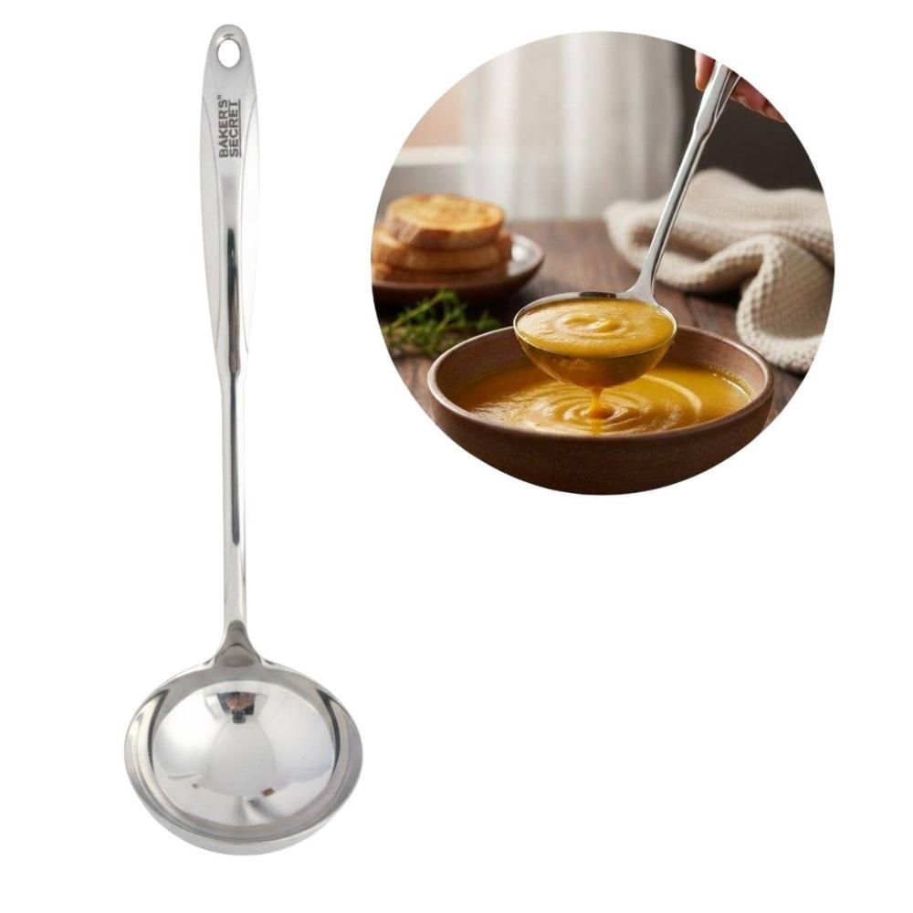 Concha Premium BS40074 para Sopas e Caldos Aço Inoxidável com Alça de Cozinha Prata Baker 35CM