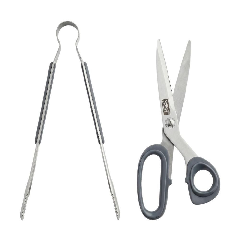 Kit de Utensílios BS40050 Tesoura e Pegador de Alimentos Aço Inoxidável e Polipropileno Multifuncional para Cozinha