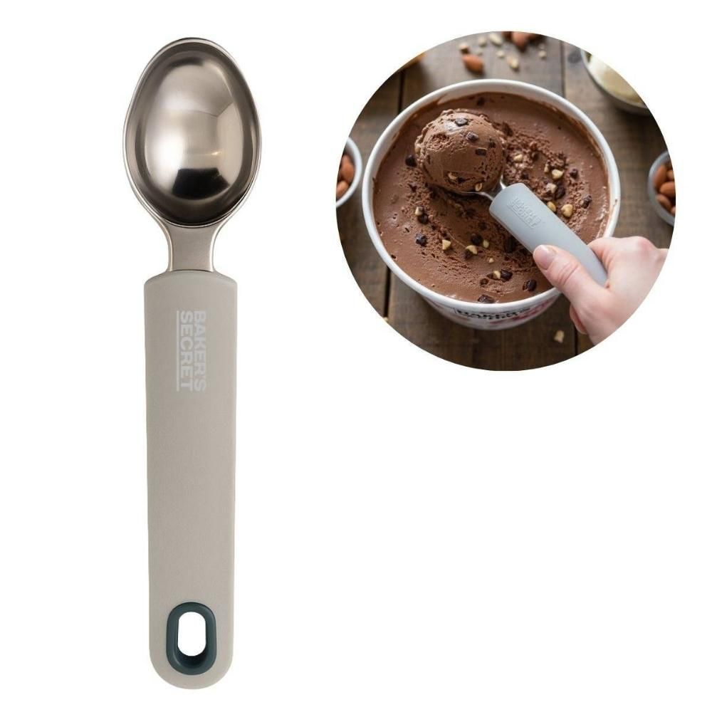 Colher para Sorvete BS41008 Aço Inoxidável e Silicone com Apoio para Mesa Posta Cinza Baker 21CM