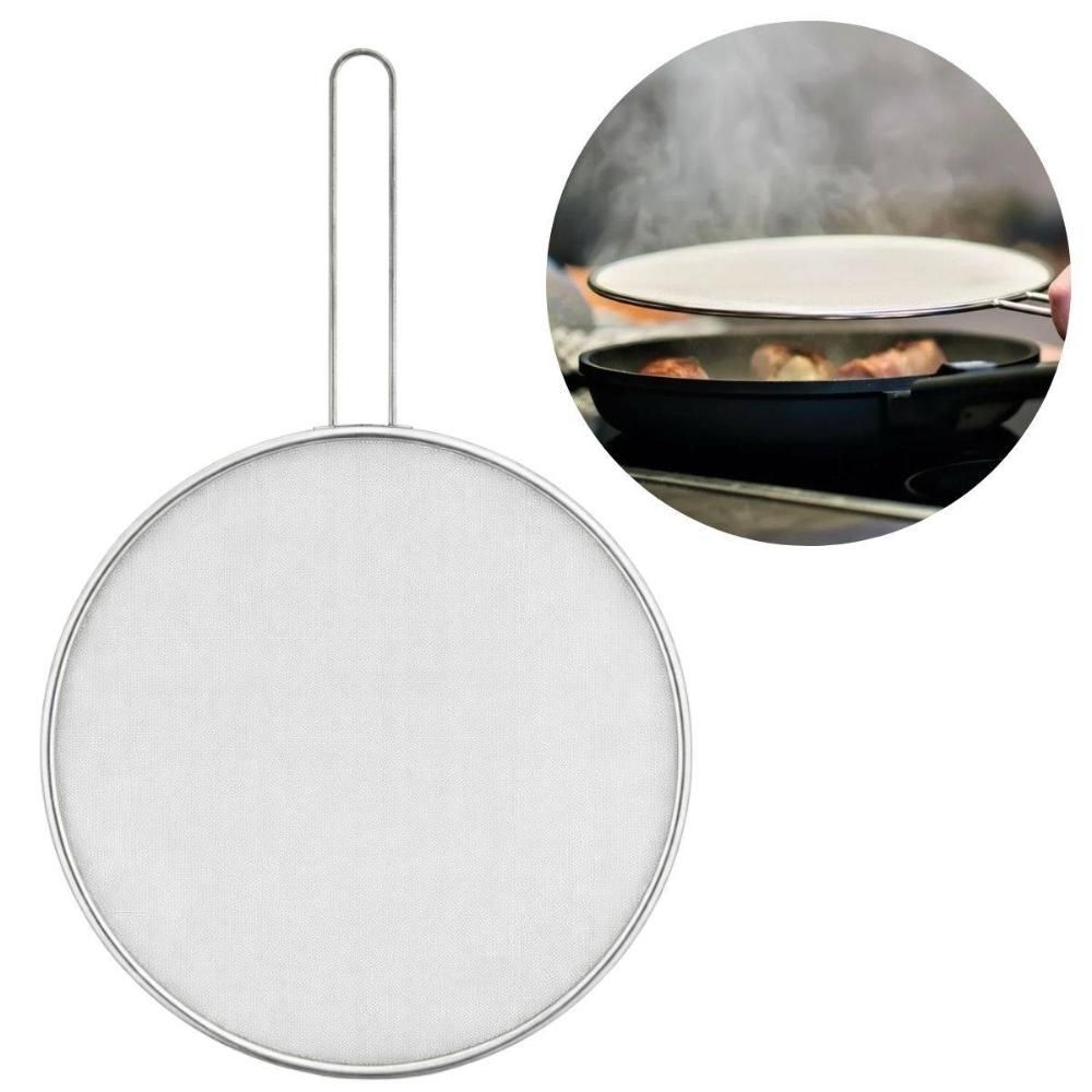 Tela Anti Respingos BS40121 para Fritura em Aço Inoxidável Rede Metálica para Fogão e Panela Cozinha Prata Baker 29CM