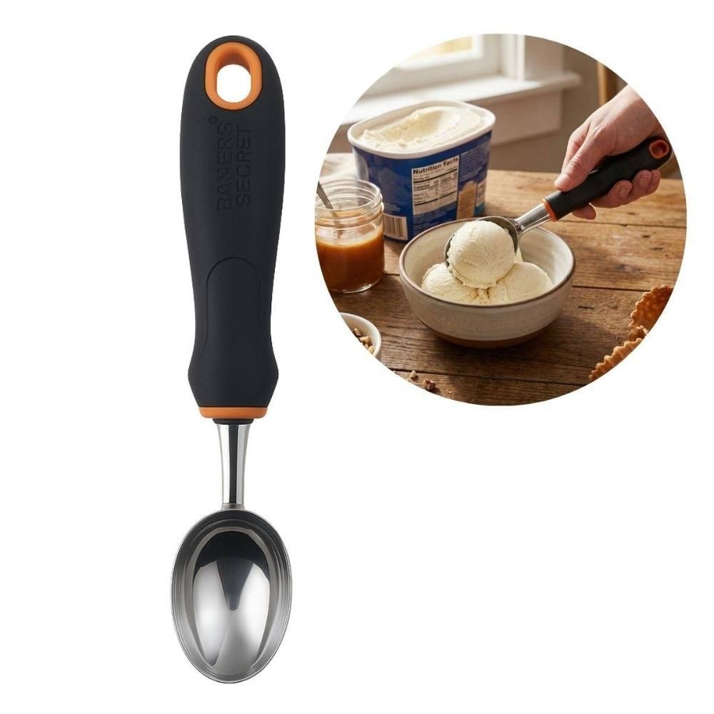 Colher para Sorvete BS40021 Pegador de Bola em Aço Inoxidável com Cabo Ergonômico para Sobremesas e Açaí Preto Baker 5CM