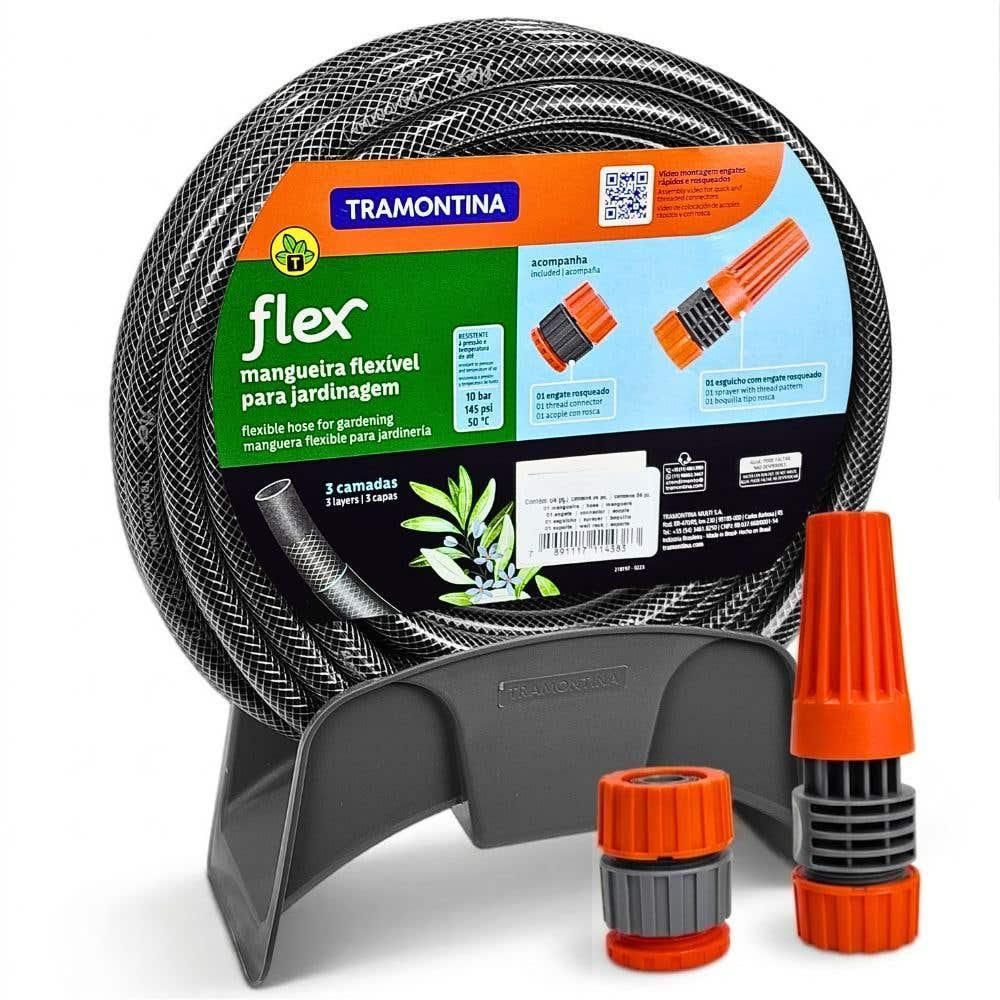 Mangueira de Jardim Evald 20m com Esguicho Regulável e Suporte Preto Tramontina