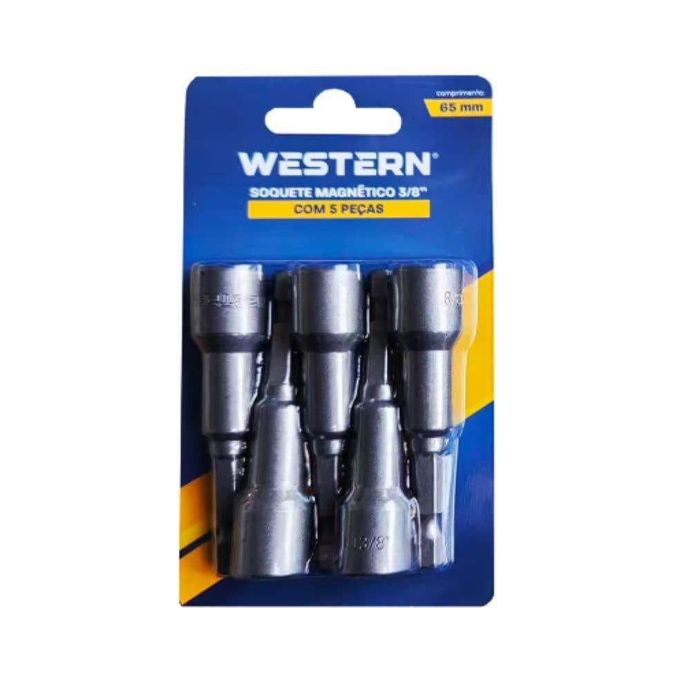 Jogo de Soquetes Magnéticos W-98 com Sistema Magnético e Alta Resistência Cinza Western 5 Peças