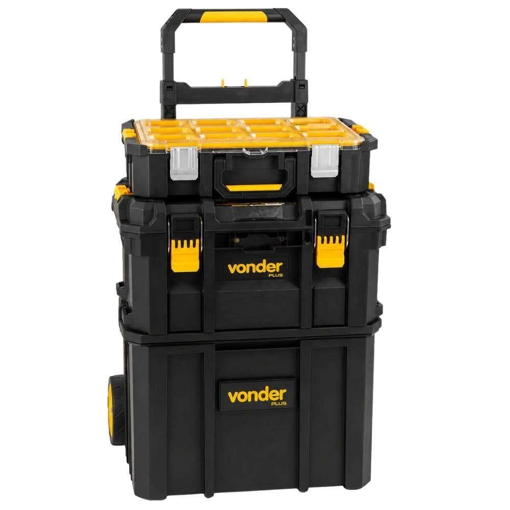 Kit Caixa de Ferramentas CRV-900 com Rodas e Organizadores CPV-920 e OPV-900 Preto Vonder 54CM