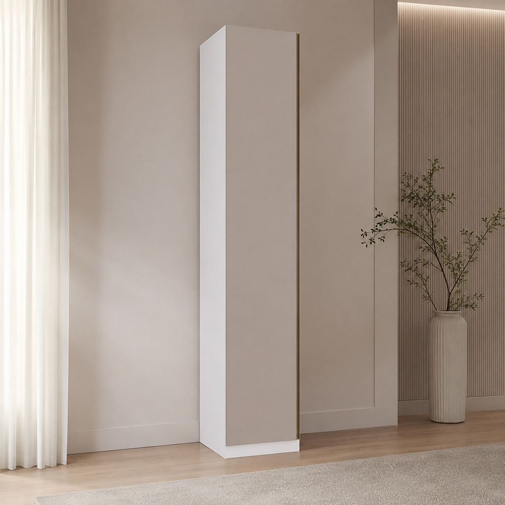 Guarda Roupa Sapateira Modulado Essenza 1 Porta de Bater sem Gavetas MDF-MDP Branco-bege Dunas Luciane Móveis