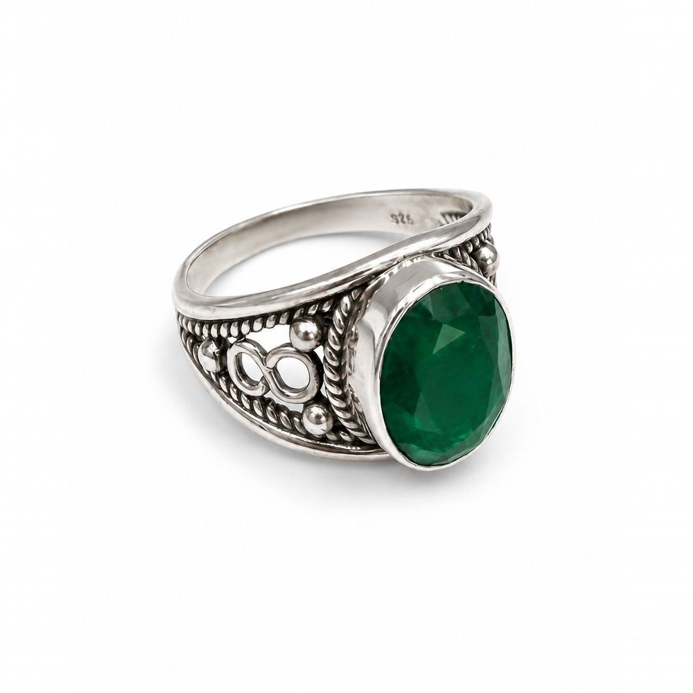 Anel Atraktiva Jóias Infinito Prata 925 com Pedra Safira Indiana Lateral Oval 12x8mm Feminino 7,3GR