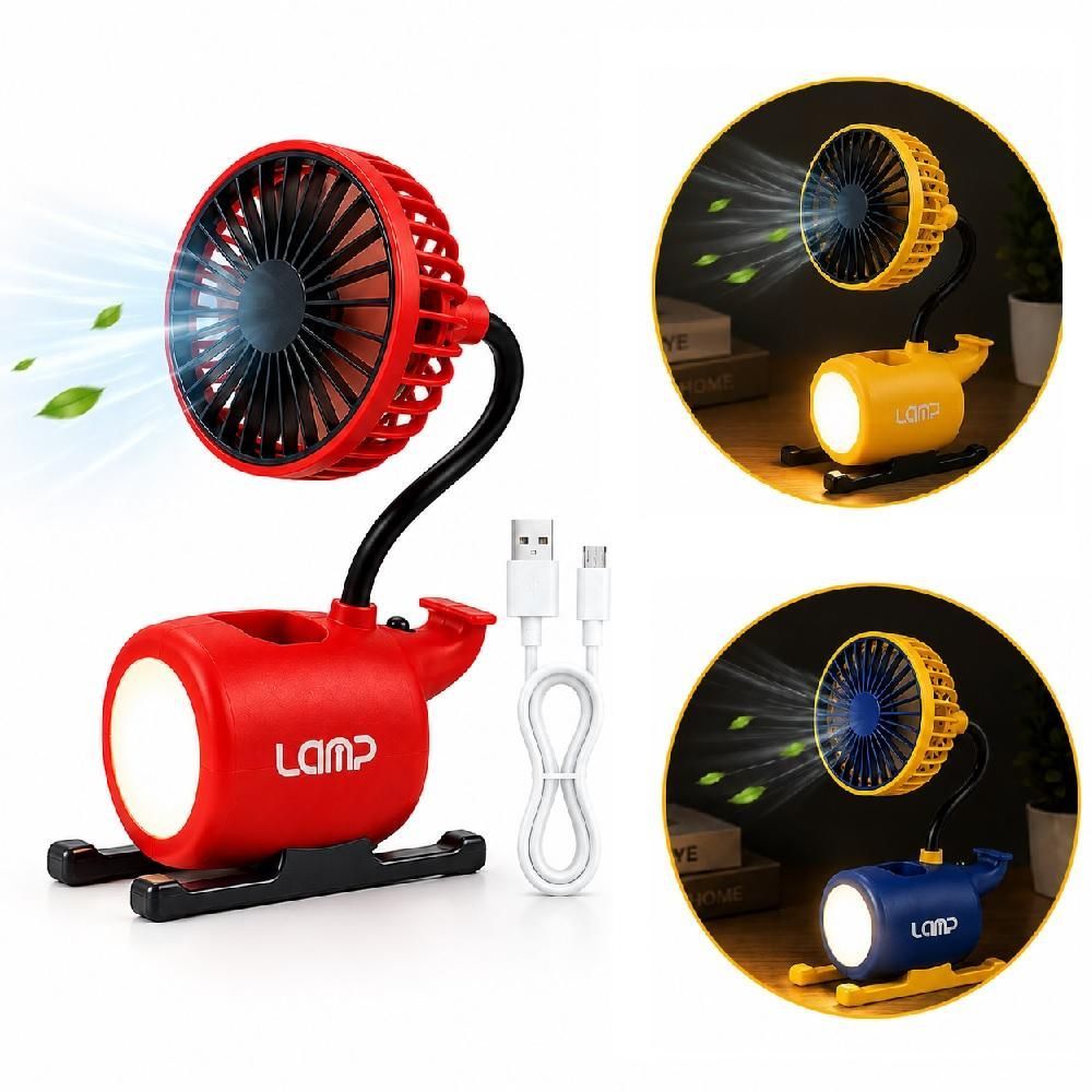 Mini Ventilador de Mesa Multifuncional Yeet 5W 20CM 2 Pás 1 Velocidade Branco Luminaria Ventilador Mesa 4 em 1 Bivolt
