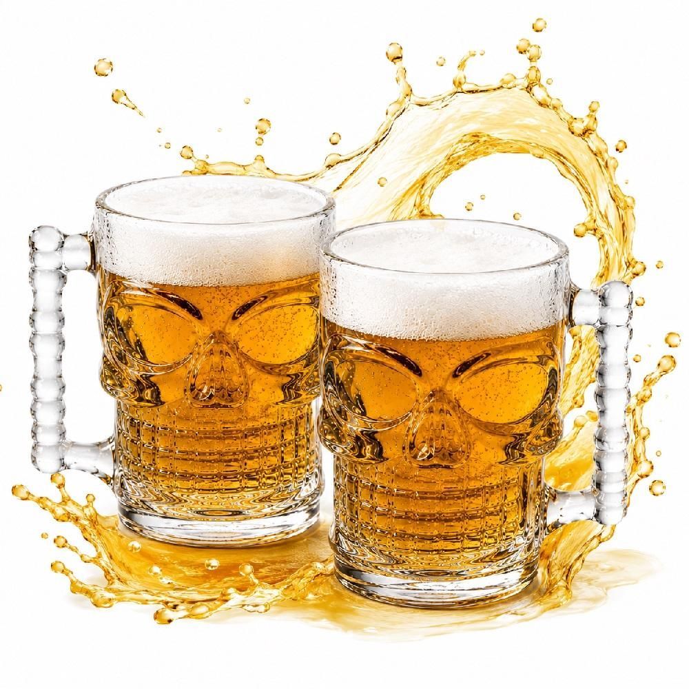 Caneca Caveira Vidro Grosso Design Exclusivo para Cerveja Chopp Drink Temático Bar Restaurante Rock 500ML Yeet
