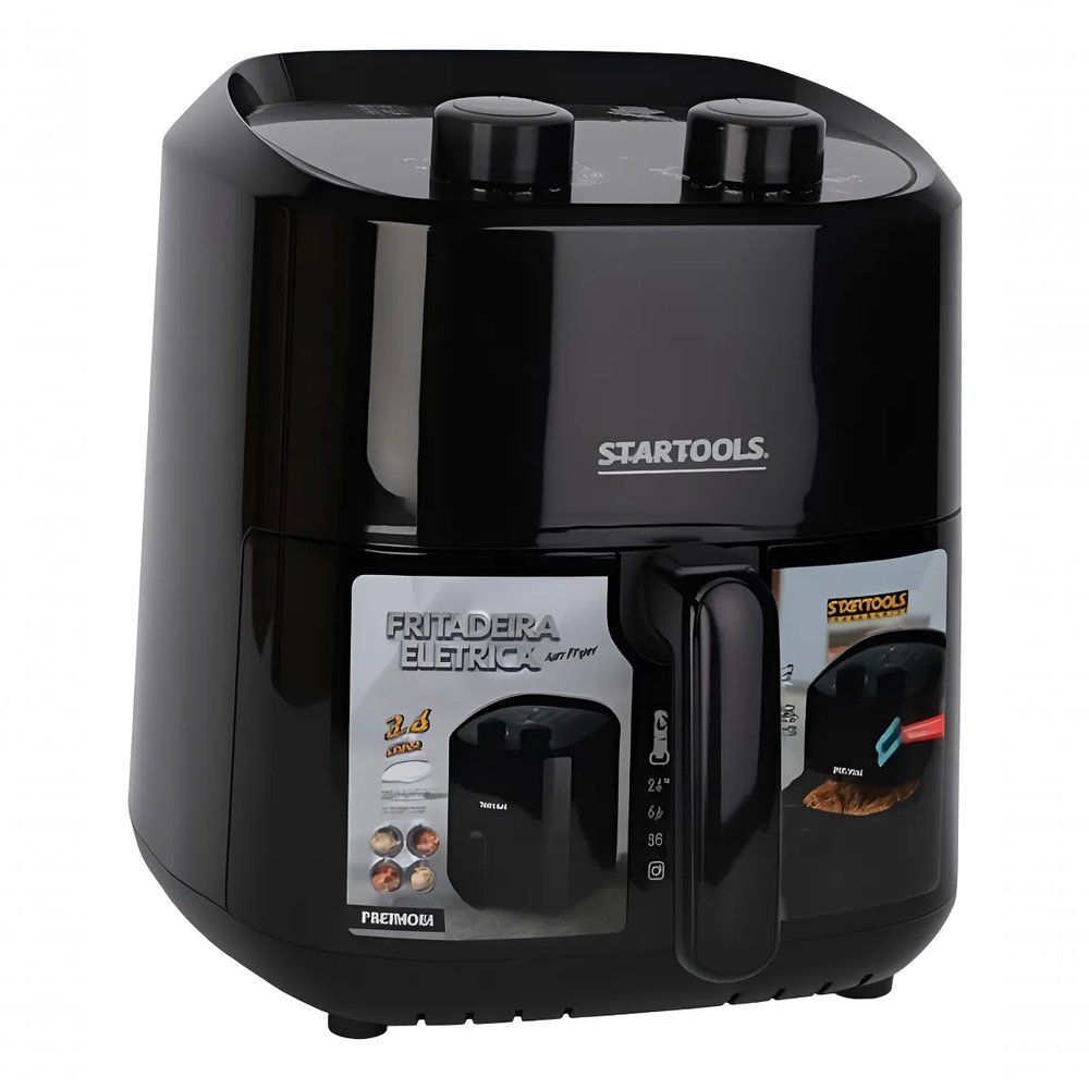 Fritadeira Elétrica Air Fryer Startools 3,4L 1200W sem Óleo Removível Antiaderente Preto 220V
