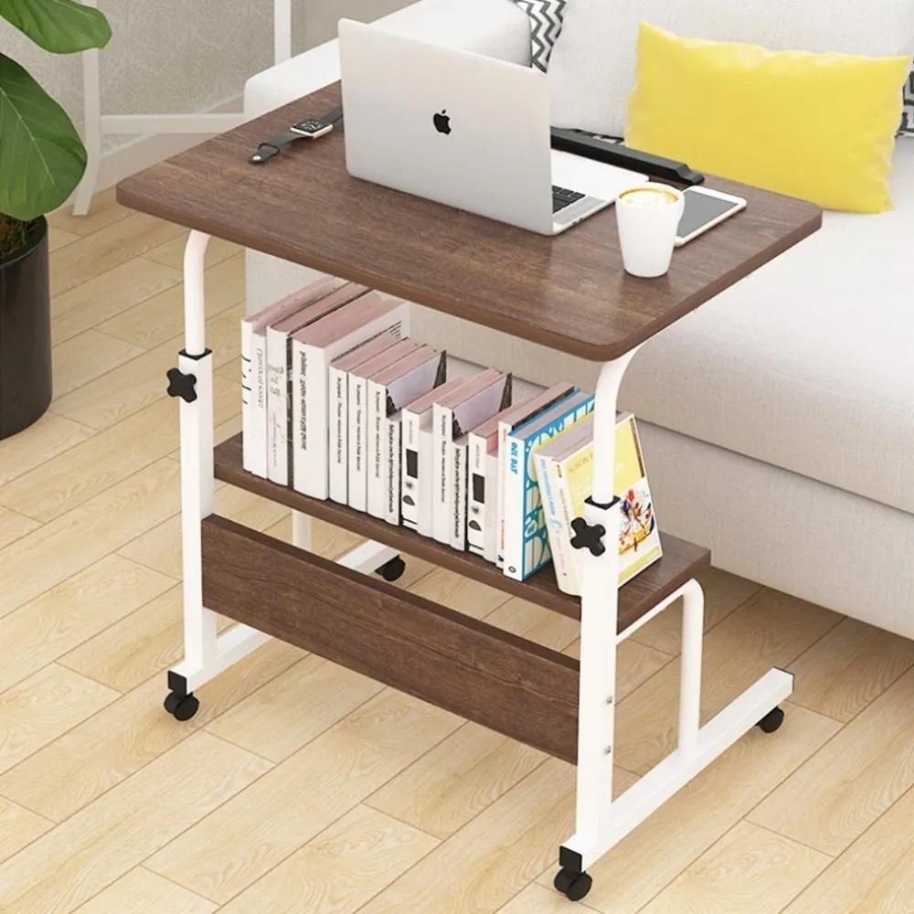 Mesa Lateral Multifuncional Ajustável Retangular MDF Metal Pintado 50CM Café Yeet
