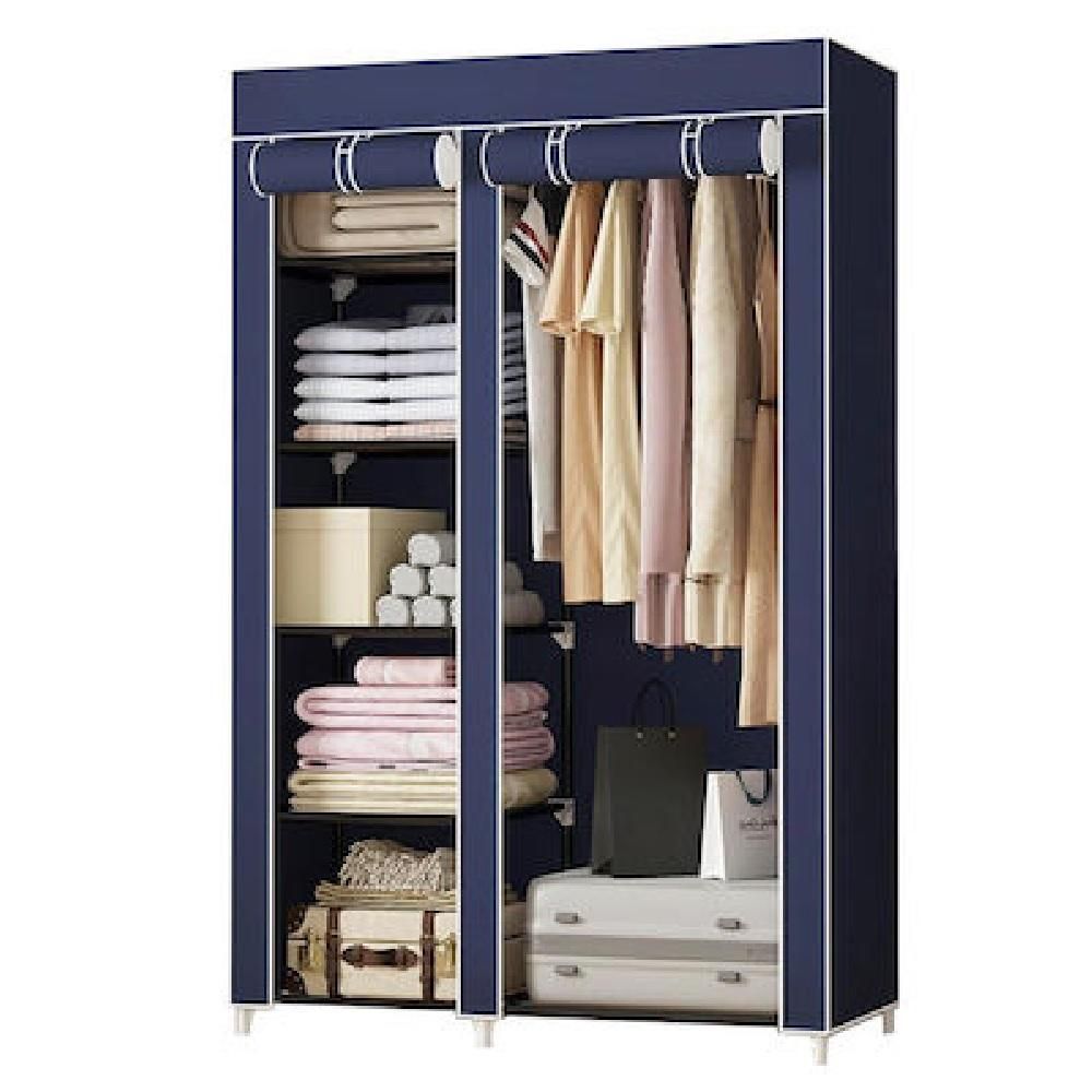 Guarda Roupa Portátil Modular Armário Azul 5 Prateleiras Metal com Cabideiro Yeet