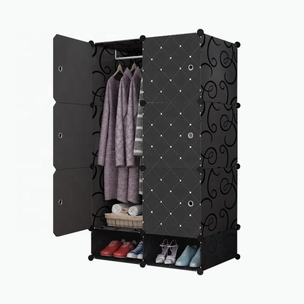 Guarda Roupa Modulado Armário Organizador Modular 6 Portas de Bater sem Gavetas Plástico com Cabideiro Preto Yeet