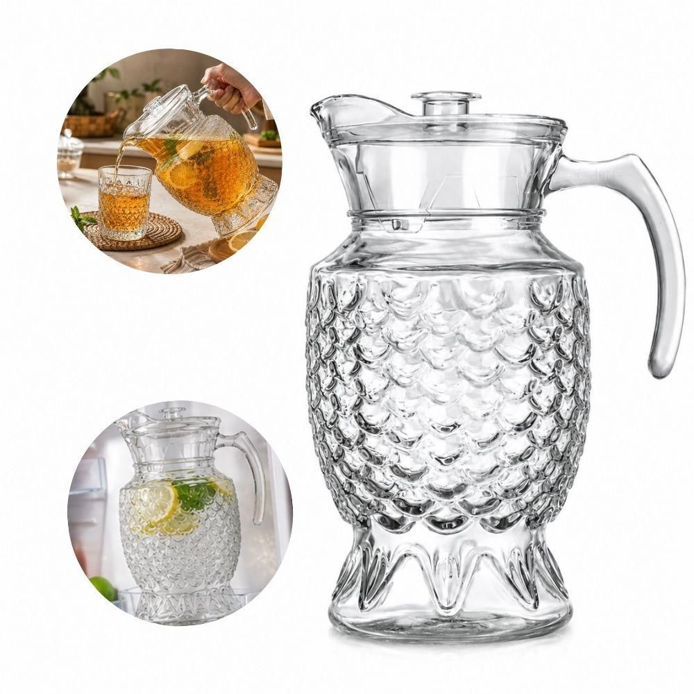 Jarra de Vidro Diamond para Servir Bebidas 1,8L com Tampa para Mesa de Jantar Transparente Yeet
