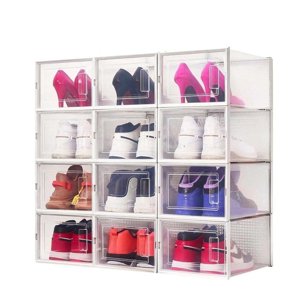 Caixa Sapateira Kit 6 Organizadora Empilhável com Tampa Transparente Plástico Resistente para Sapatos e Roupas Quarto