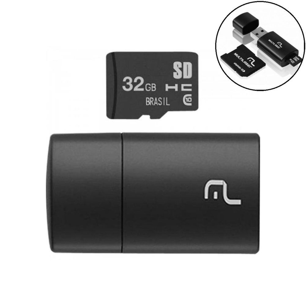 Leitor de Cartão USB e SD 32GB com Taxa Até 480 Mb-s Preto Multilaser 32GB