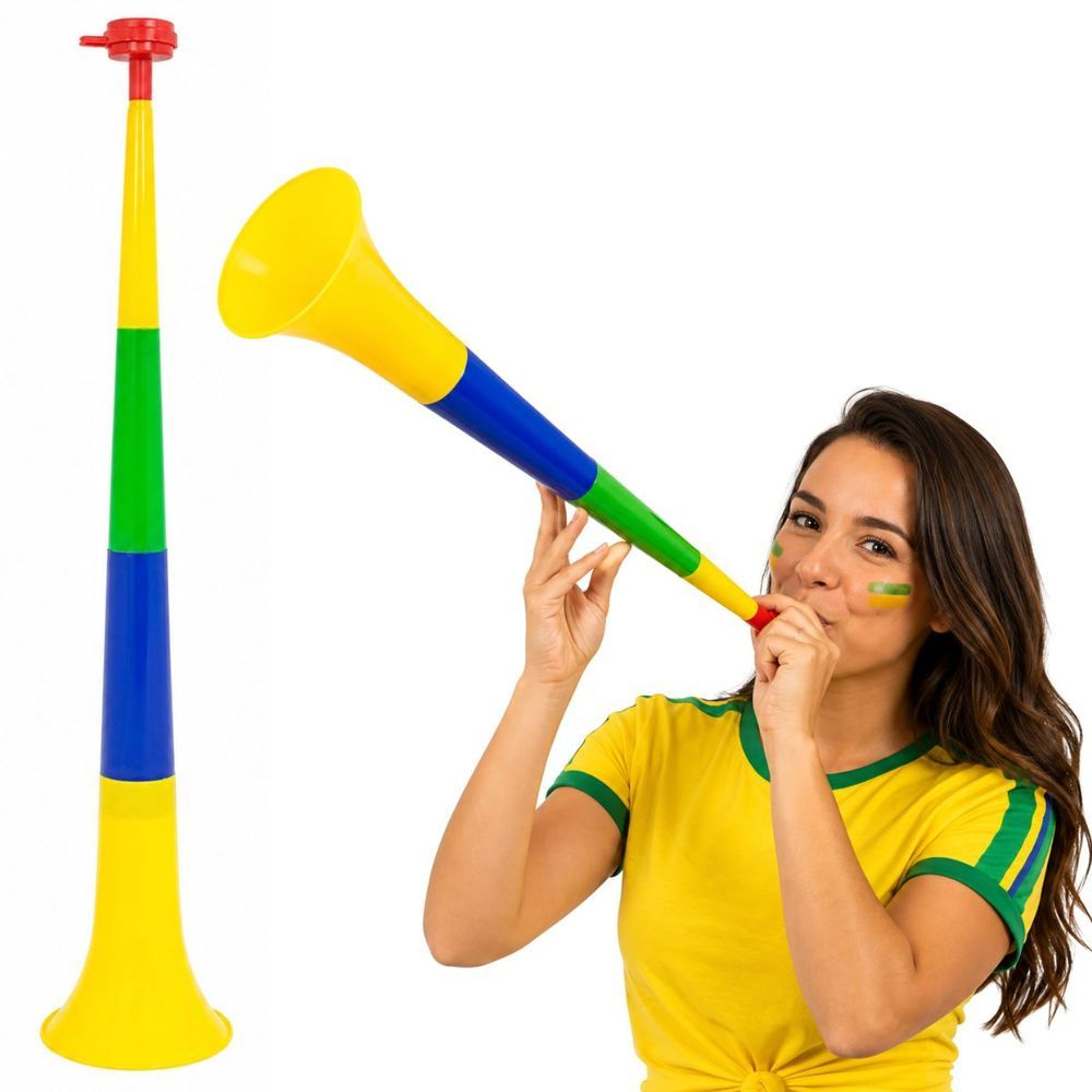 Corneta Plástica Copa do Mundo Plástico 72cm 1 Unidade Colorida Extra Festas