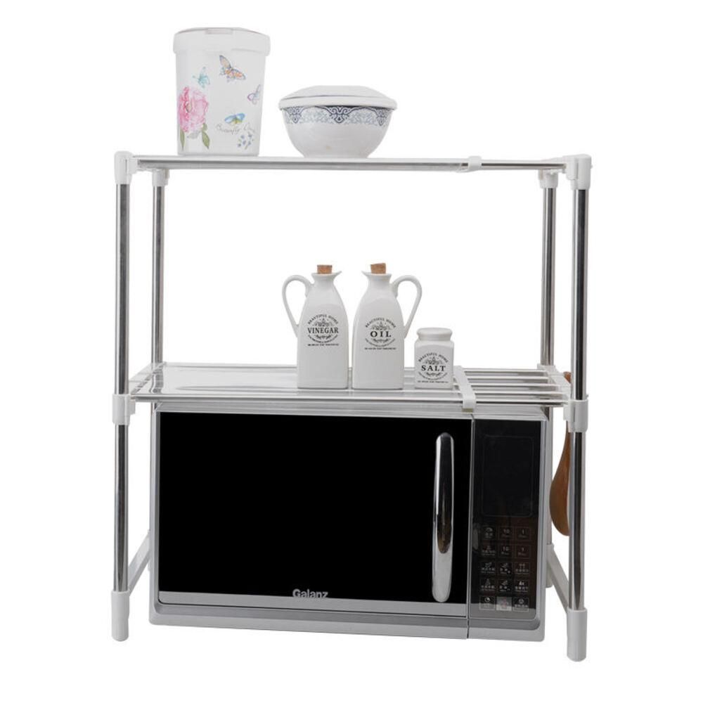 Prateleira Multifuncional Ajustável Rack Telescópico em ABS + Aço Inoxidável Cozinha Quarto Banheiro com Ganchos Móveis