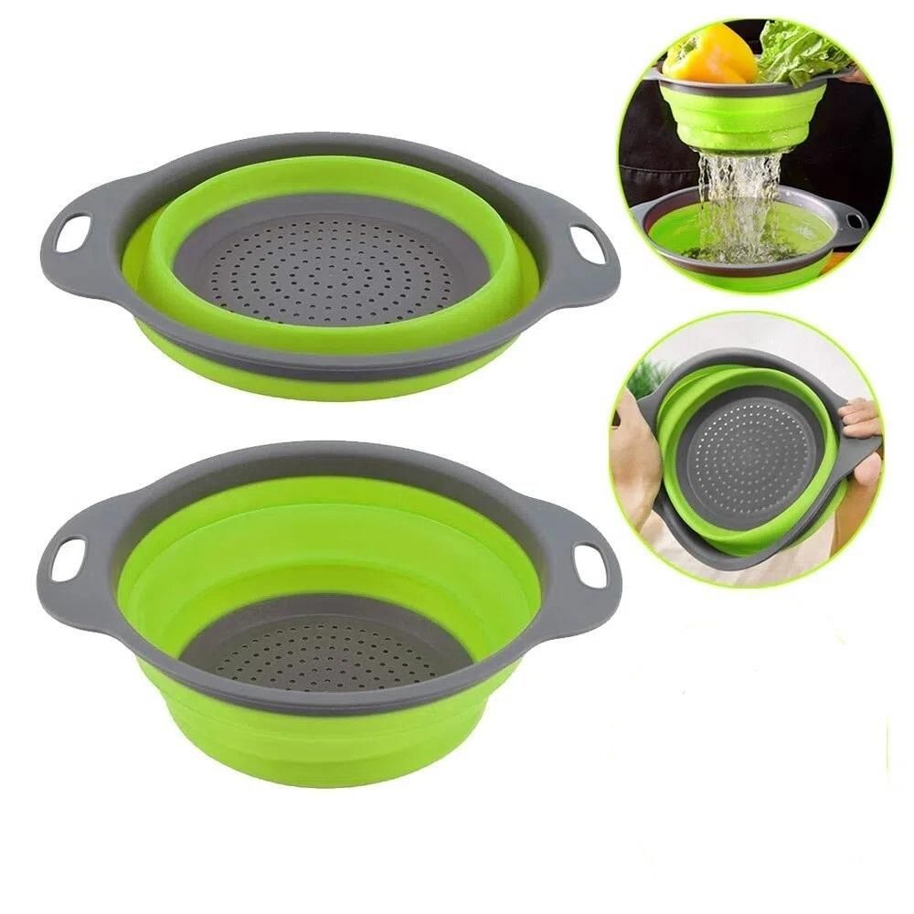 Escorredor Retrátil Macarrão Legumes Arroz Salada em Silicone e Plástico Reforçado Multiuso para Cozinha Verde Yeet