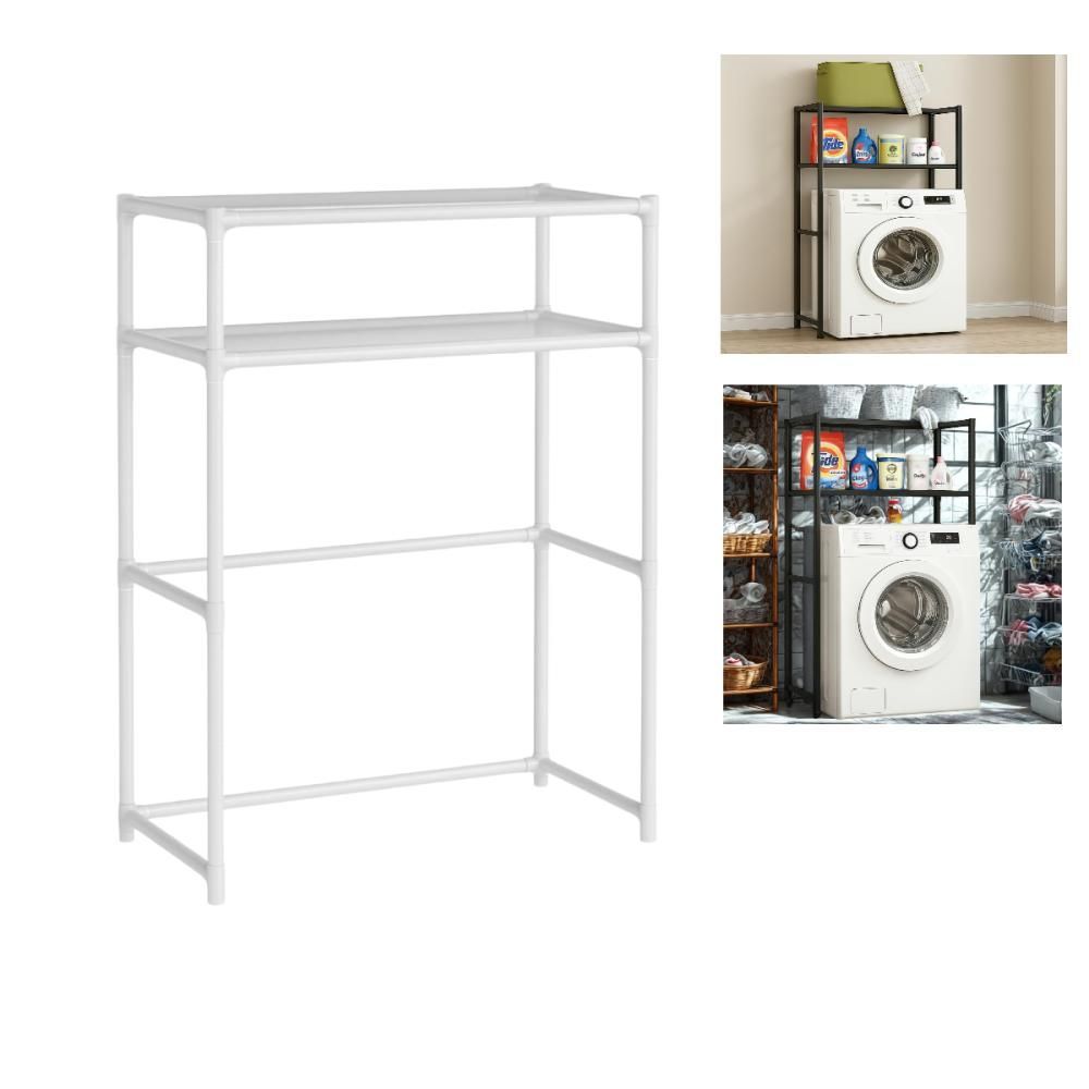 Estante Organizador Multiuso 2 Prateleiras em Plástico e Metal para Lavanderia e Banheiro Suporte para Máquina de Lavar