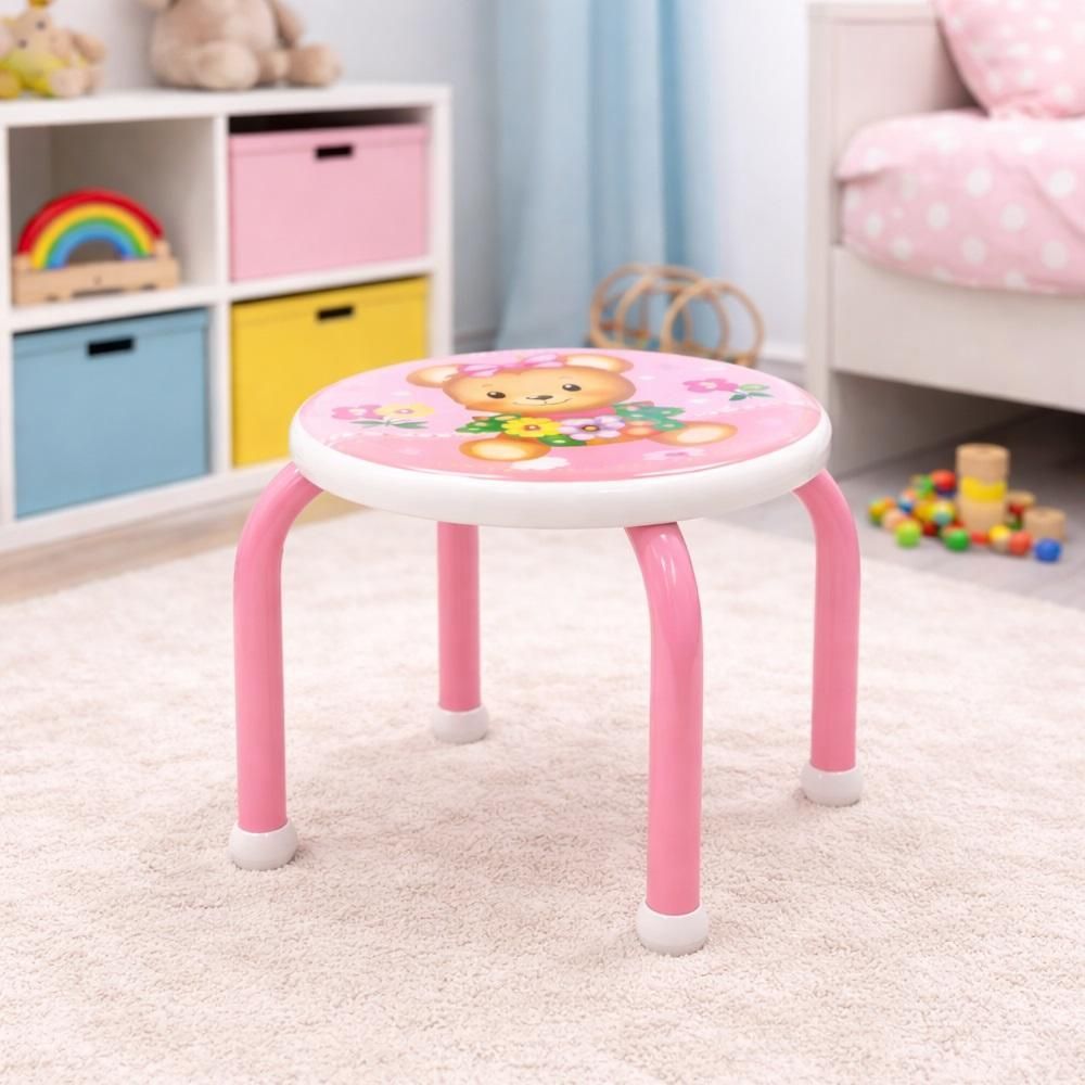 Banqueta Infantil Cadeira Degrau Multiuso Estudos Lanche Quarto Penteadeira com Estrutura em Metal Resistente Rosa Yeet