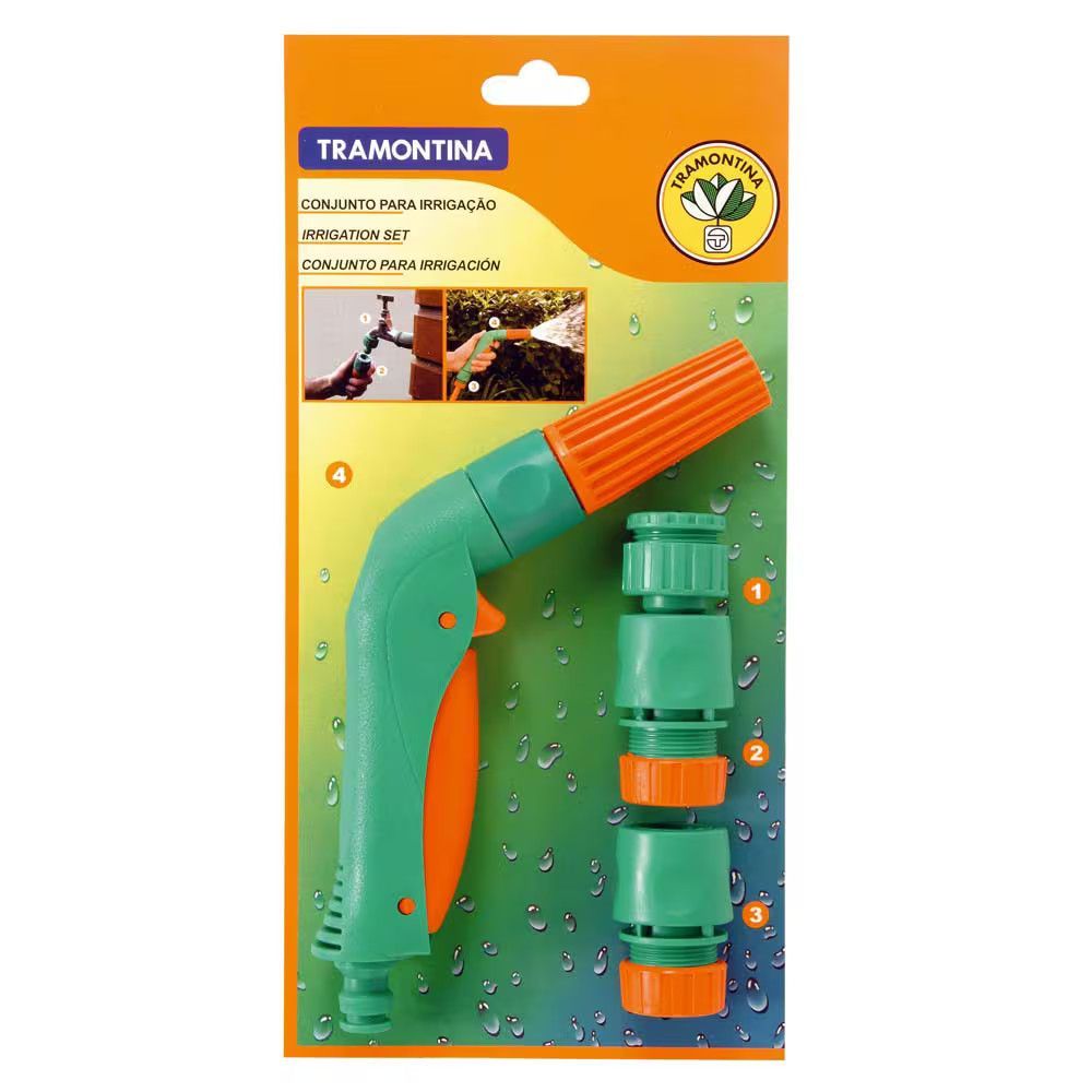 Conjunto para Irrigação Kit 4 Peças Jato Regulável com Bloqueio e Engates Rápidos Laranja Tramontina