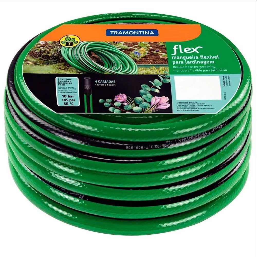 Mangueira Jardim Mangueira Flex Irrigacao Facil Manuseio 4 Camadas PVC Poliester 20M Verde e Preto Tramontina