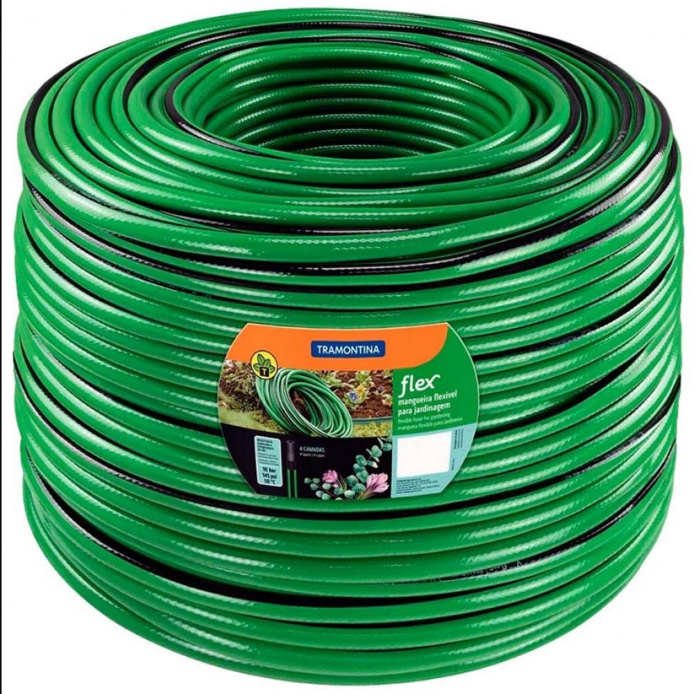 Mangueira Flex Jardim PVC 4 Camadas 50 Metros com Alta Resistência e Flexibilidade Verde e Preto Tramontina