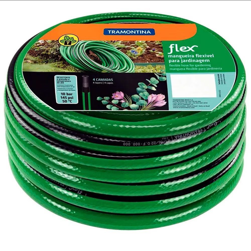 Mangueira Jardim Mangueira Flex Irrigacao 4 Camadas PVC Poliester 25M Verde e Preto Tramontina