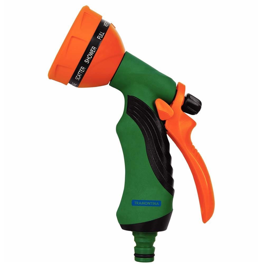 Hidropistola Multifunção com Sete Regulagens do Jato e Sistema de Bloqueio da Água Laranja com Verde Tramontina