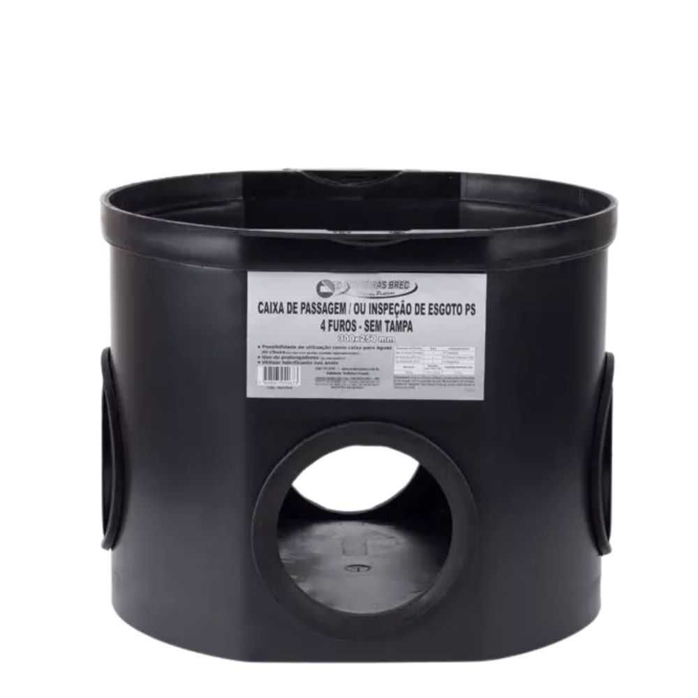 Caixa de Inspeção e Passagem de Esgoto sem Tampa 30 X 25cm com Vedação em PVC Flexível Preto Ponteiras Brec 25CM