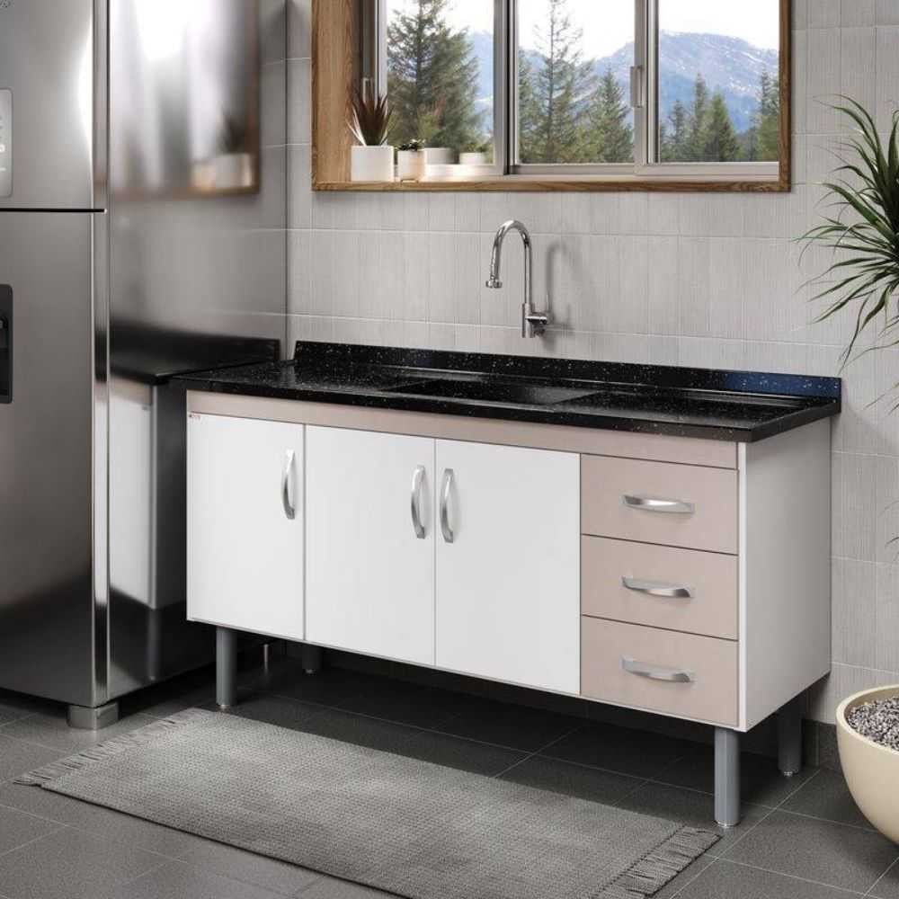 Gabinete de Cozinha Toquio sem Porta sem Gavetas MDF 144CM Cerejeira AJ Rorato