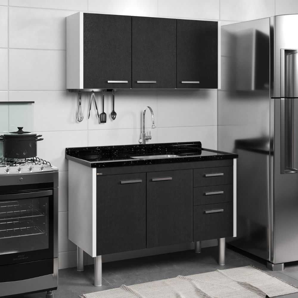 Gabinete de Cozinha Valenza sem Porta sem Gavetas Madeira 116CM Preto Texturizado AJ Rorato