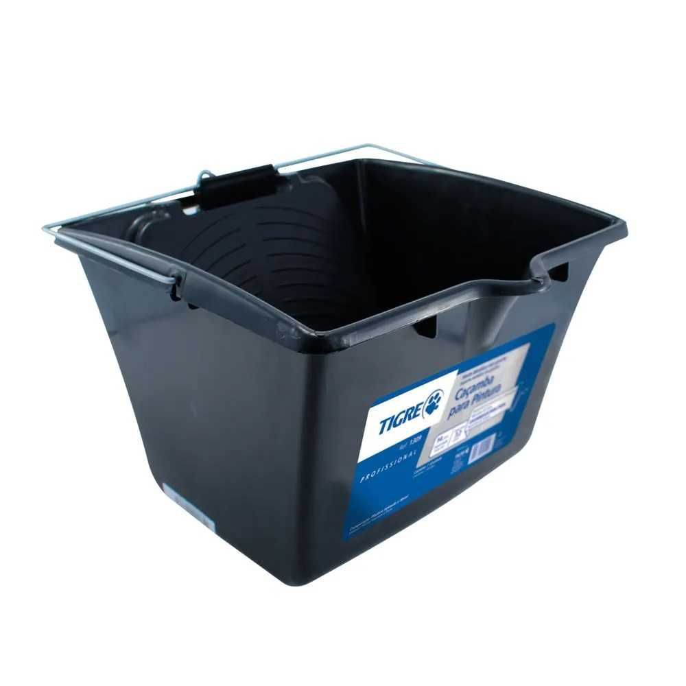 Caçamba Plástica para Pintura com 14L de Capacidade Resistente a Solventes Preto Tigre