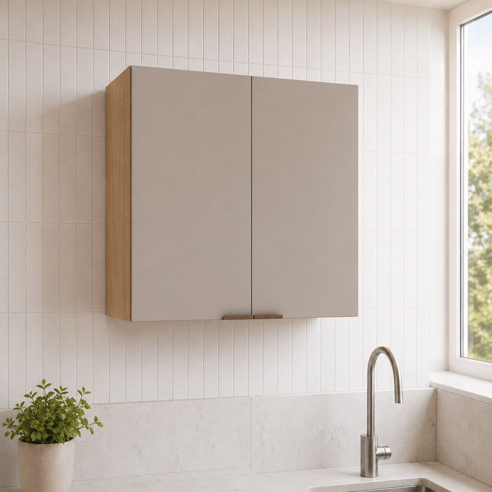 Armário Aéreo Vitra 80CM 2 Portas MDF Porta de Bater Marrom Luciane Móveis