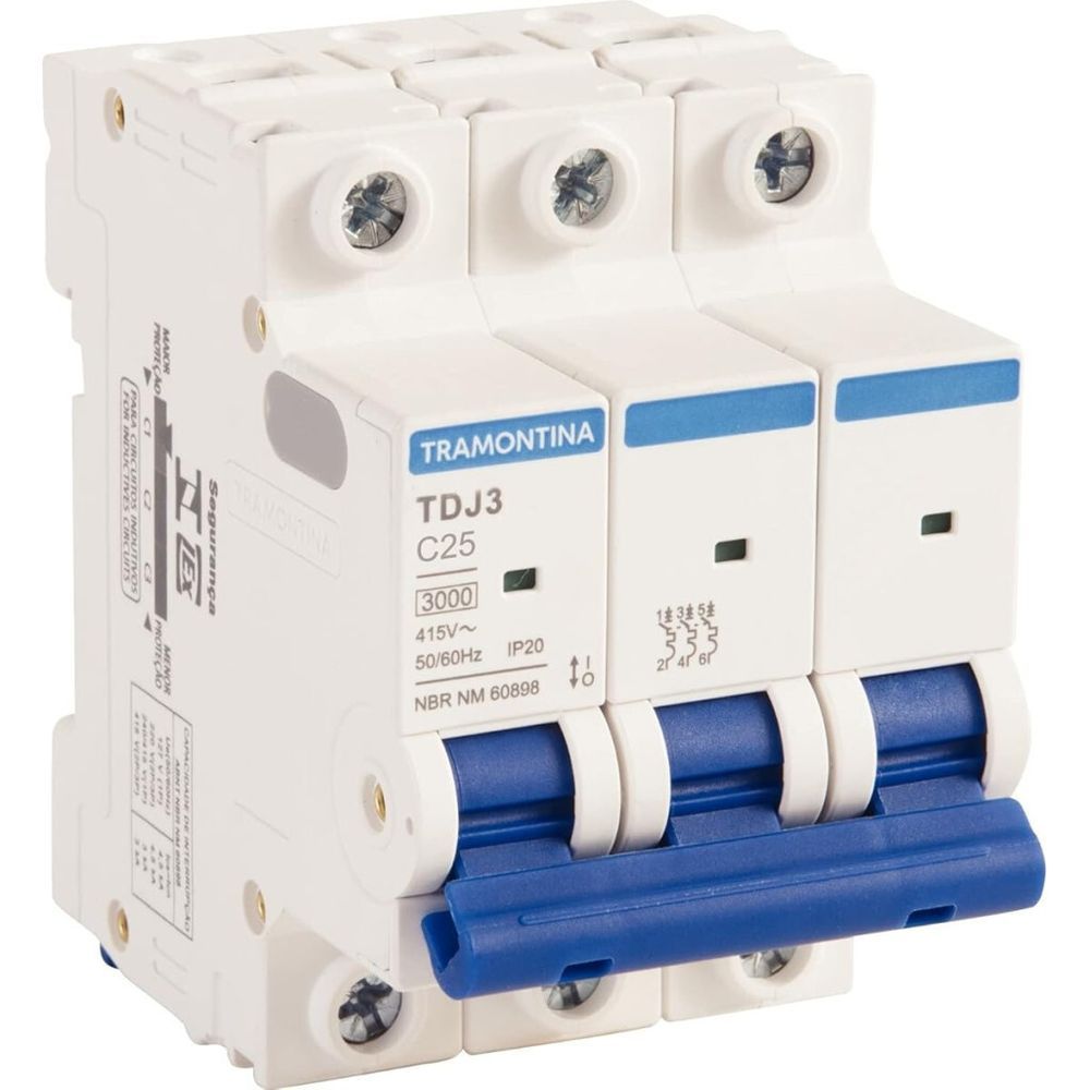 Disjuntor Tdj 3P 25A Curva 3KA C com 3P 25A Bivolt Branco Tramontina