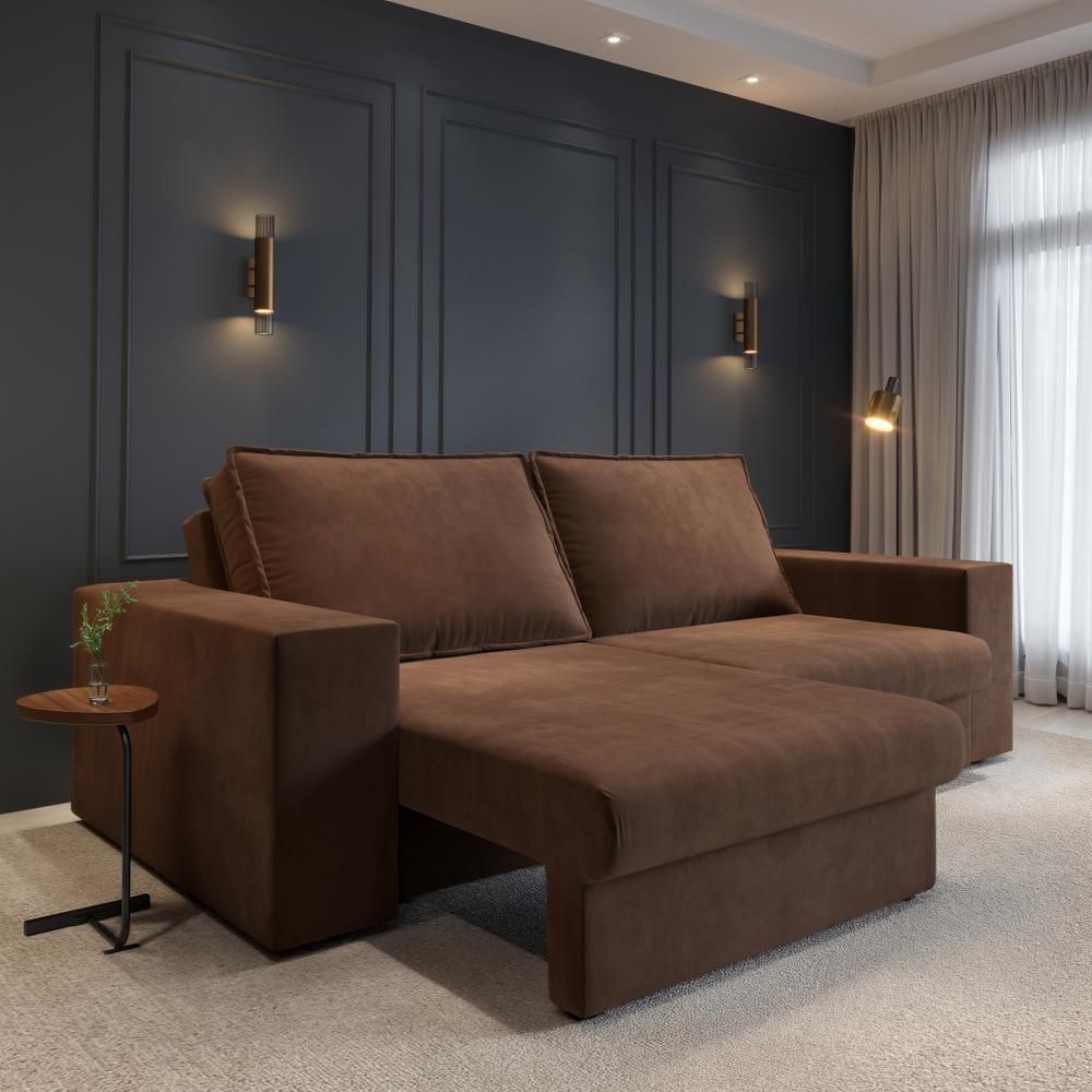 Sofá Capri 3 Lugares Retrátil 200CM Marrom Suede CIALAR MÓVEIS