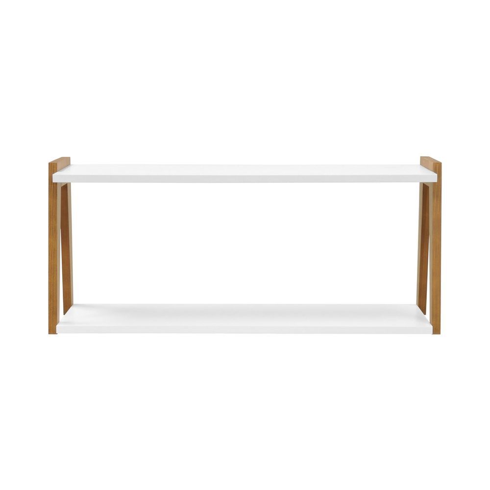 Prateleira Califórnia 2 Prateleiras Madeira Maciça e MDF 80CM Amêndoa e Branco Decorise