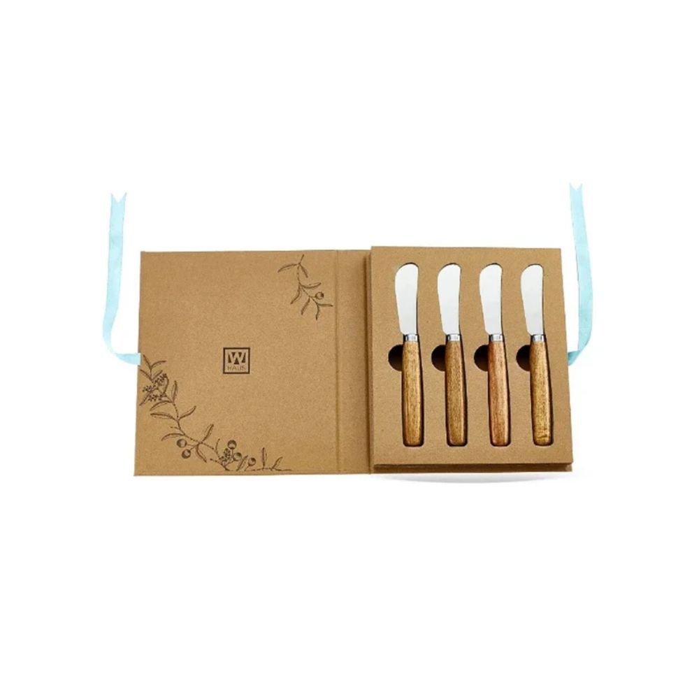 Conjunto de Espátulas com Cabo em Madeira e Aço Inox Prata Design Sofisticado para Servir Manteiga e Patês BTC Decor