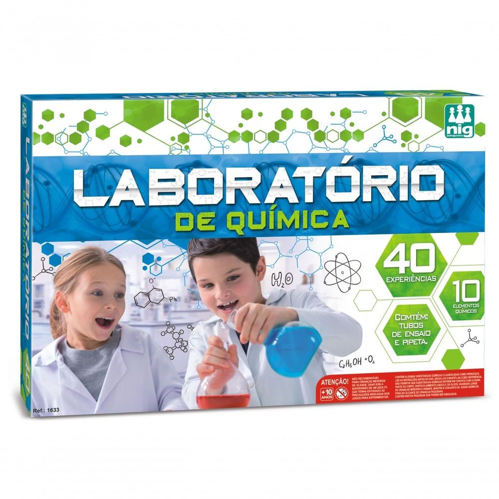 Jogo Laboratório de Química 1633 com 40 Experiências e 10 Reagentes Químicos Transparente Nig Brinquedos