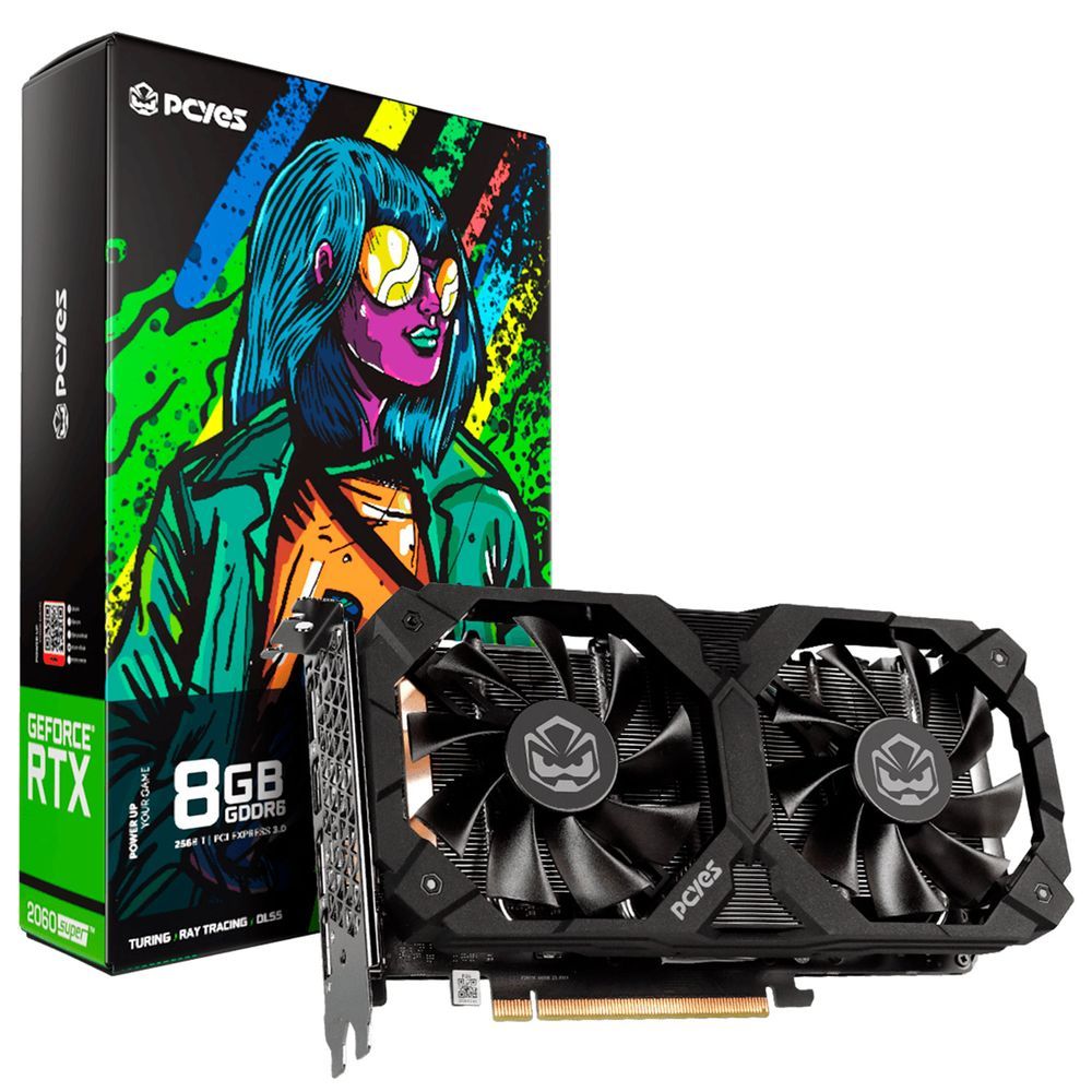 Placa de Vídeo RTX 2060 SUPER 8GB com Ray Tracing e DLSS e Dual Fan e Preto e Pcyes e 8GB GDDR6, 256-BIT