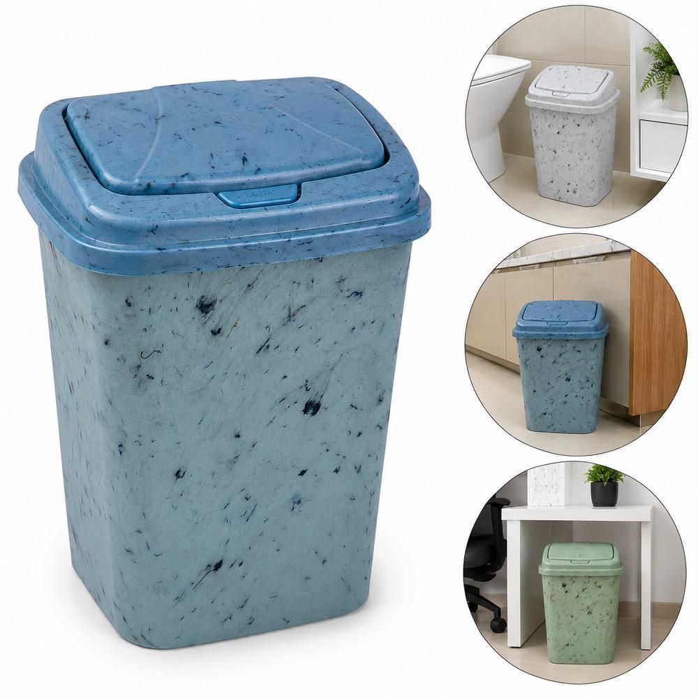 Lixeira Retangular Click 9L Plástico Basculante Marmorizada Jeans Amarelo Yeet
