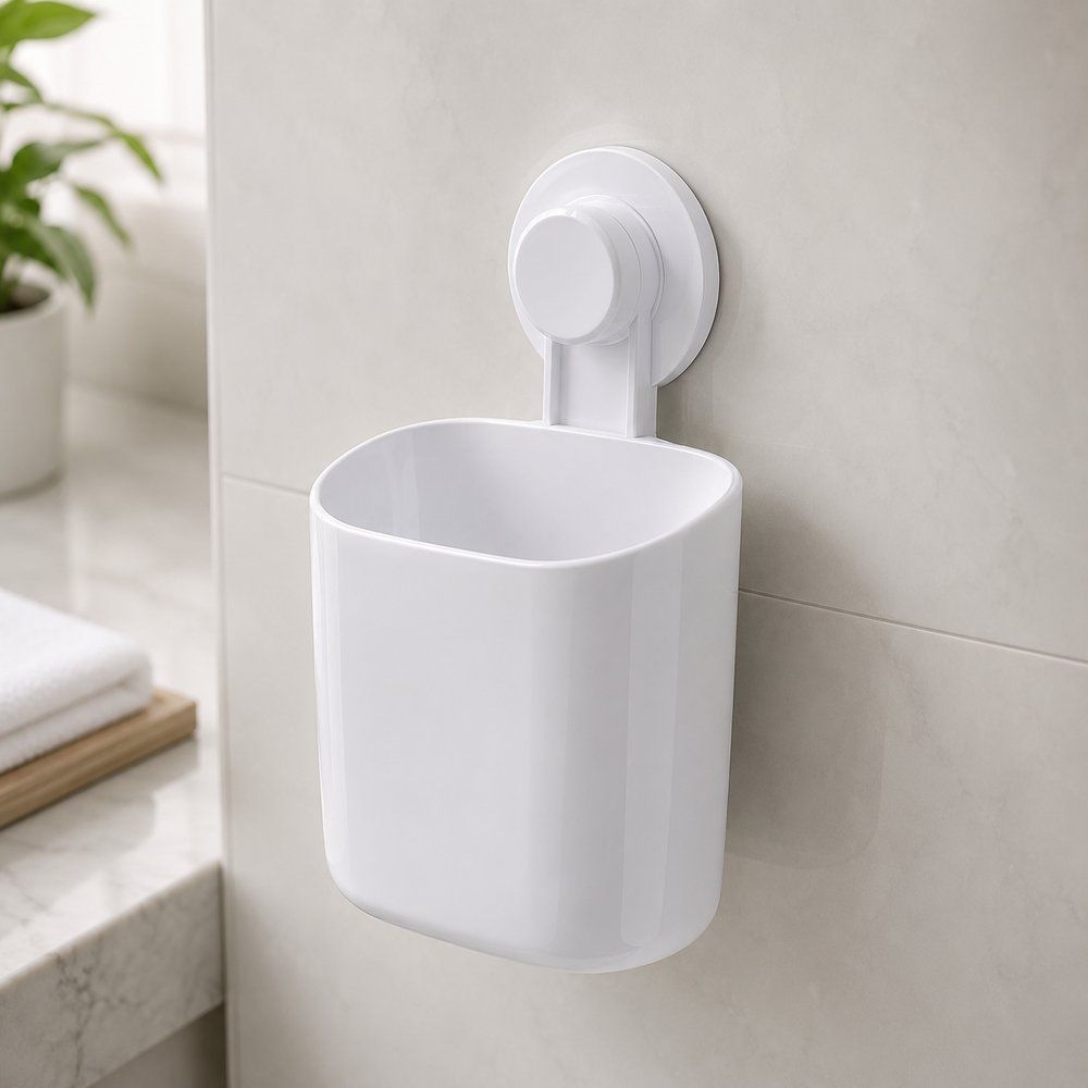 Suporte Multiuso Udello com Ventosa Adesiva Plástico Resistente Organizador para Banheiro e Cozinha Branco Dello 9CM