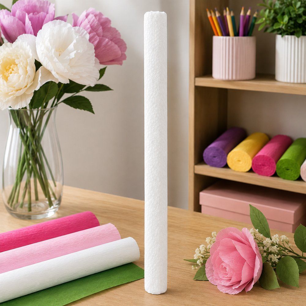 Papel Crepom Branco Caixa com 40 Rolos para Artesanato Escolar e Decoracao 48CM