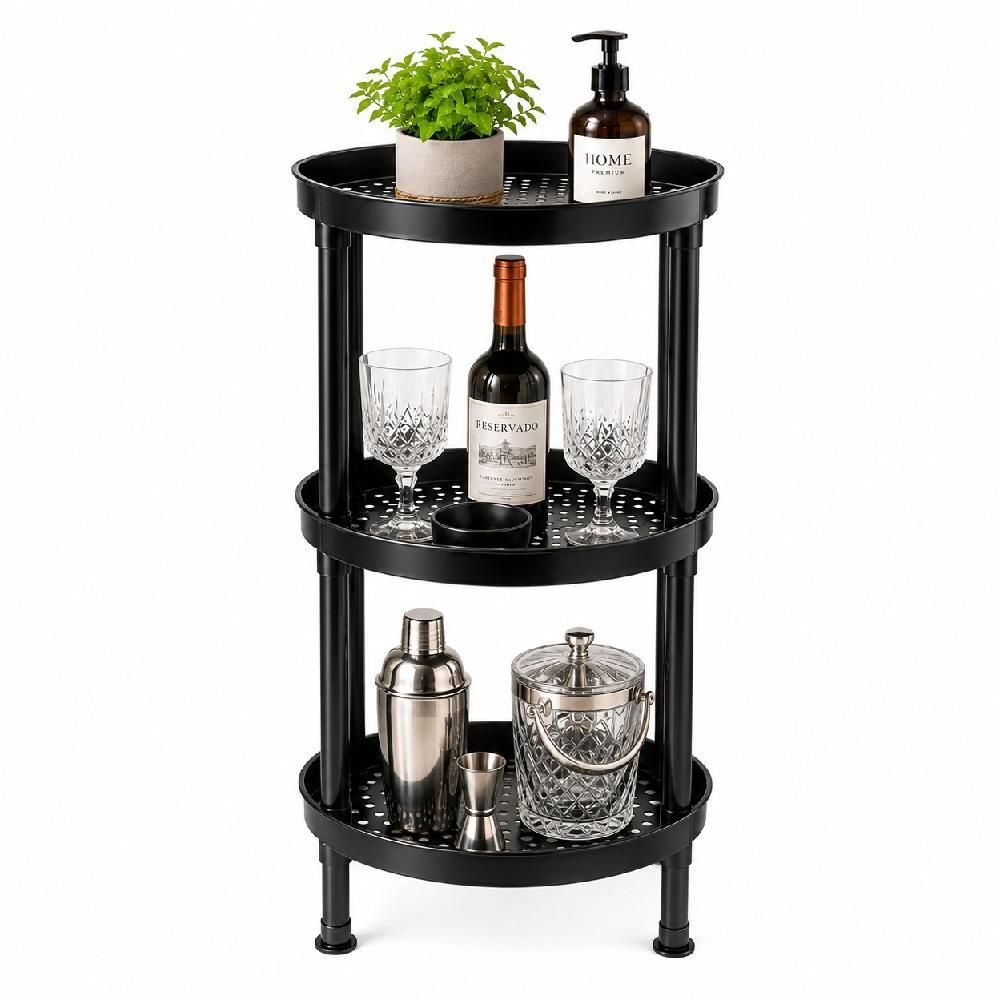 Estante Organizadora Rack Studio 3 Prateleiras Vazadas Plástico Compacto Multiuso para Cozinha Lavanderia Banheiro Preta