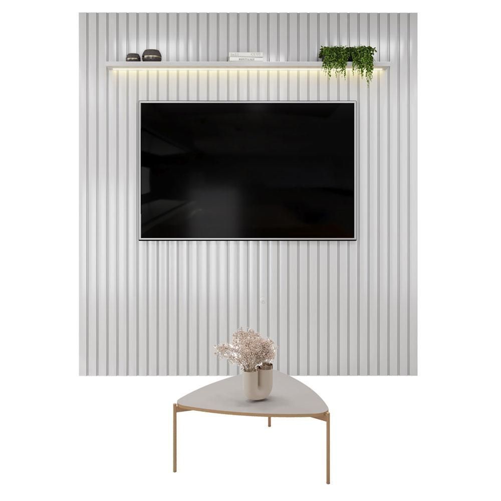 Kit Painel para TV Trento 223 Ripado Bali LED com Mesa de Centro Lina MDF 223CM Amadeirado DJ Móveis