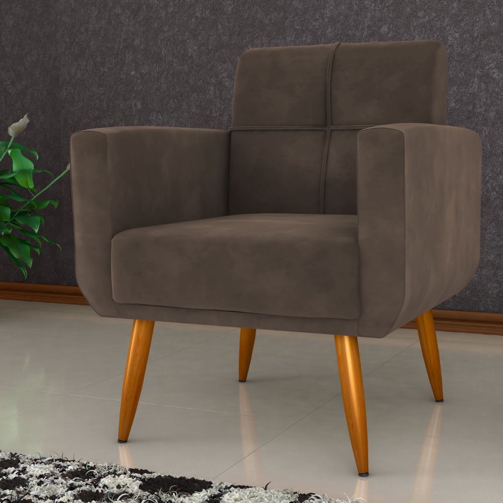 Poltrona Sevilha para Sala Veludo Conforto Espuma D23 D20 Marrom Matrix