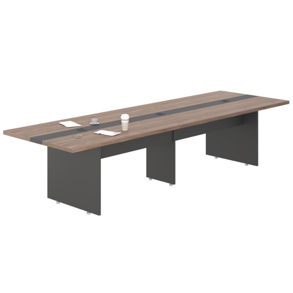 Mesa de Reunião Retangular Vila Boreal Plot sem Gavetas MDP 360CM Noce Preto Plata Móveis