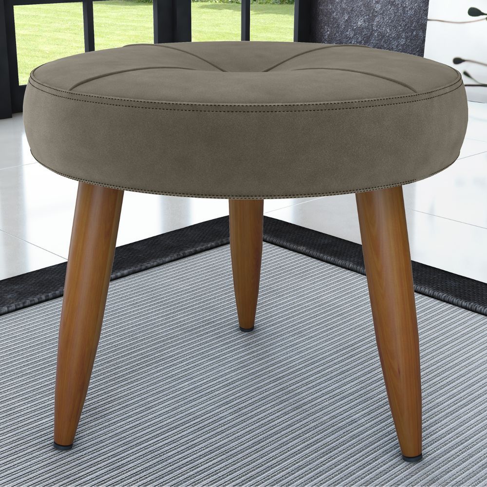 Puff Luna para Sala Redondo Assento Espuma Veludo Cappuccino Matrix 43CM